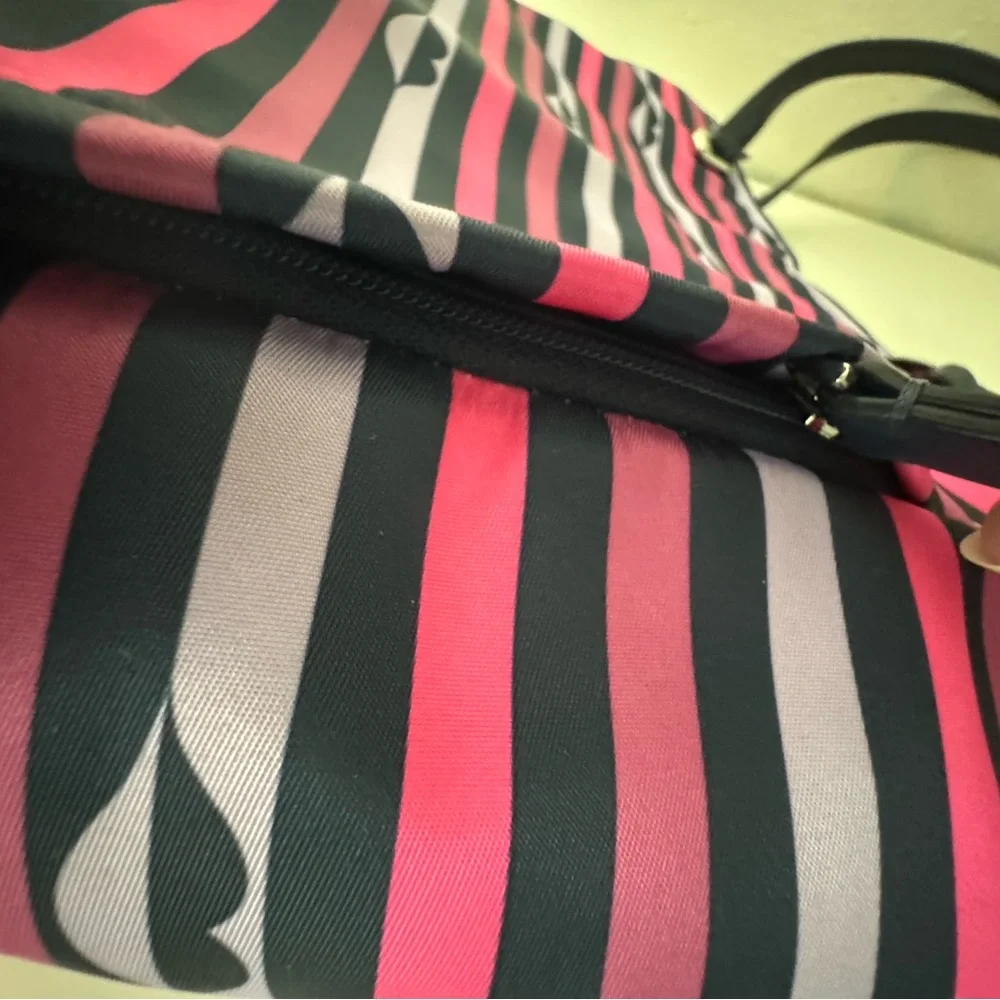 Kate Spade Jae Nylon Striped with Lip Print Tote Bag
